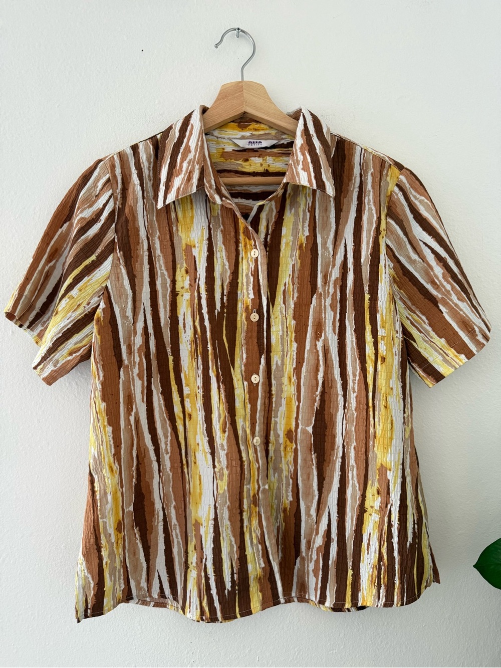 Alia Brown, Cream & Yellow Striped Short-Sleeve Button-Down Shirt